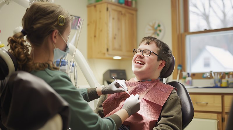 a patient with special needs at the dentist’s office